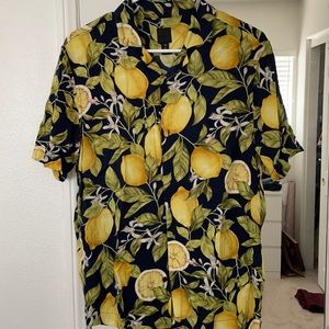 Blue and Yellow Lemon Button Up Shirt
